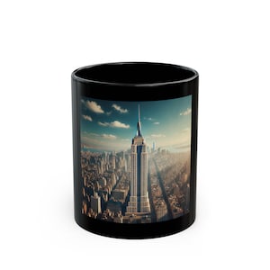 Empire State View Black Mug - 11oz & 15oz | NYC Coffee Cup, Travel Gift, Anniversary Mug, Home Decor, Urban Aesthetic