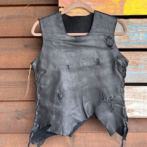Small Rustic Leather shirt shell handmade shirt vest in black
