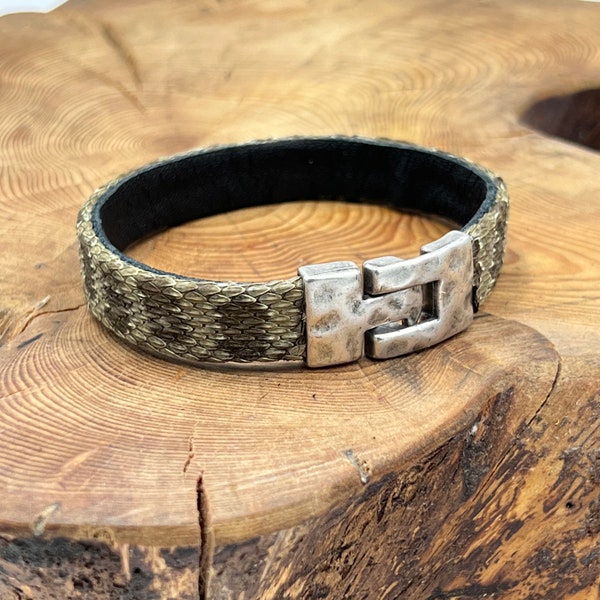 Prairie Rattle Snake bracelet cuff for a man or woman Western Cowboy BOHO jewelry 1/2 inch wide