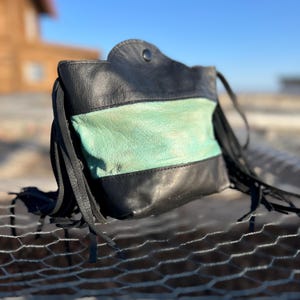 Black & Turquoise Cowhide Fringe Purse – Southwest Style Bucket Bag