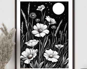 Lámina Flores de Luna - Arte Botánico para Pared (Descarga Digital)