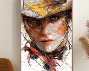 Cowgirl - Portrait Illustration, Printable, Digital Download, Wall Art, Print Art, Home Decor, Gift Idea, Cowboy, Western, Digital Art