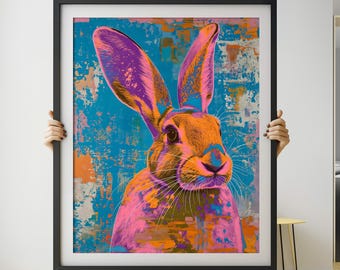 Neon Rabbit - Animal Illustration Art, Printable, Digital Download, Wall Art, Print Art, Home Decor, Gift Idea