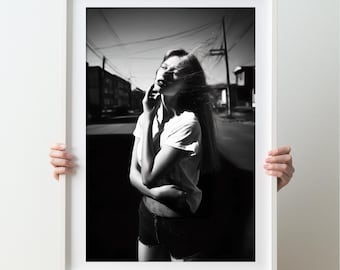 Woman on the Street - Fine Art Black and White Photography, Vintage, Fashion, Printable Art, Digital Download, Wall Art, Print, Home Decor