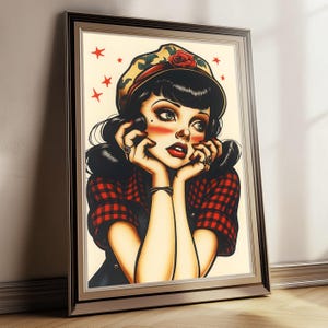 Pin-Up Girl - Printable Art, Digital Print, Instant Download, Wall Art, Print Art, Retro, Vintage, Pin-Up Style Illustration