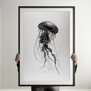 The Jellyfish - Printable Line Art, Digital Print, Instant Download, Wall Art, Ink Art Print, Animal Art, Black and White, Gift Idea