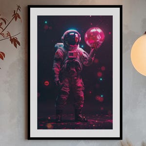 Astro Disco - Arte imprimible, impresión digital, descarga instantánea, arte mural, ilustración de astronauta