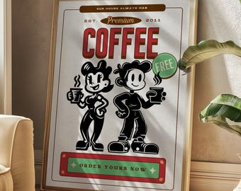 Coffee Art Print, Coffee Decor, Coffee Lover Gift, Retro Coffee Poster, Vintage Kitchen Wall Print, Digital Download, Espresso, Our House