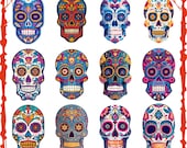 Dia De Muertos Masks, Day of the Dead Masks, 12 Piece Mask Set, Dia de los Muertos, Printable Mask, Skull Mask, Downloadable, Traditional