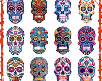 Máscaras del Día de Muertos, Máscaras del Día de Muertos, Juego de 12 máscaras, Máscara imprimible, Máscara de calavera, Descargable, Tradicional