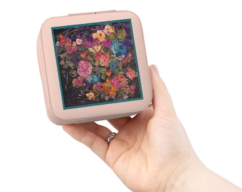 Colorful Floral Pattern Jewelry Travel Case | Compact Square Organizer