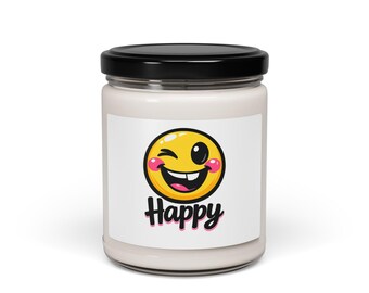 Happy Emoji Candle, Soy 9oz | kawaii minimal, thick outline