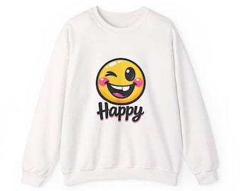 Happy Mood Face Sweatshirt | emoji cartoon, thick outline kawaii minimal