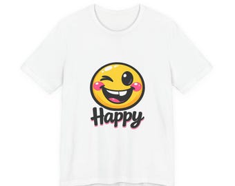 Happy Mood Face T-Shirt | bold cartoon emoji, kawaii minimal, thick outline
