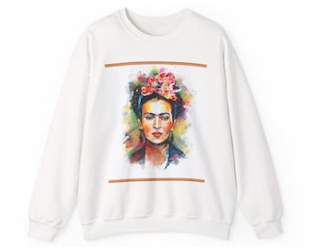 Frida Kahlo Floral Portrait Sweatshirt | Colorful Watercolor Art Crewneck