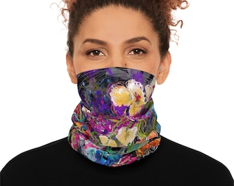 Vibrant Watercolor Floral Neck Gaiter | Lightweight Floral Scarf
