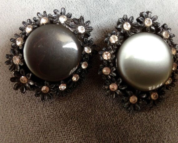 Vintage Black Smokey GreT with Rhinestone Early P… - image 1