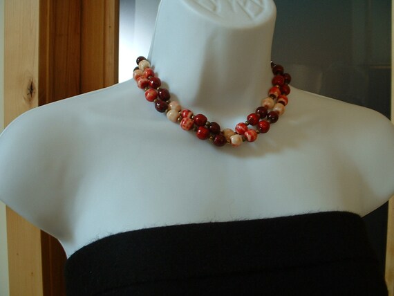 Vintage CZECH Cranberry Glass Bead Necklace Exqui… - image 2