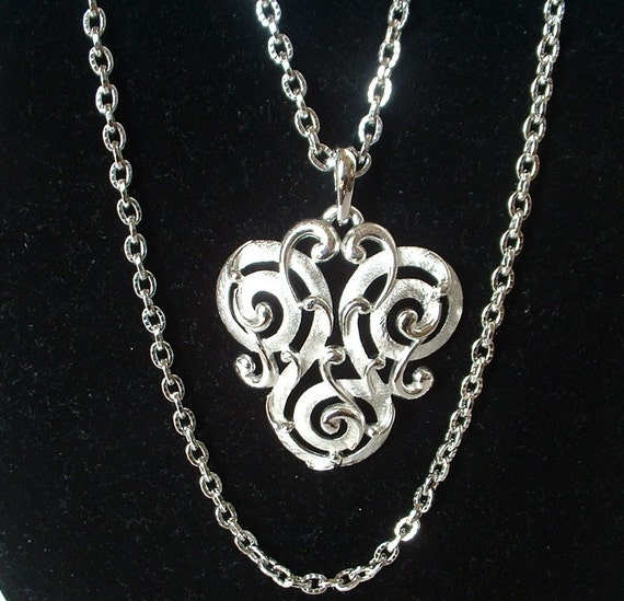 Original Vintage TRIFARI Silver Swirl Pendant Dou… - image 2