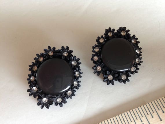 Vintage Black Smokey GreT with Rhinestone Early P… - image 3