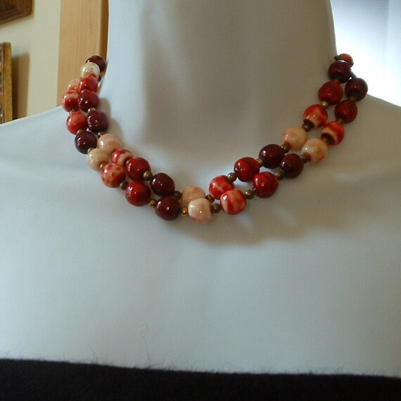 Vintage CZECH Cranberry Glass Bead Necklace Exqui… - image 4