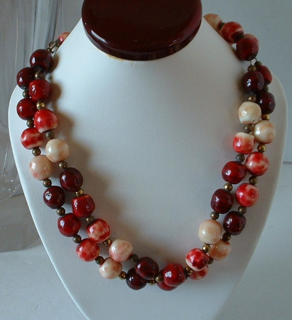 Vintage CZECH Cranberry Glass Bead Necklace Exqui… - image 5