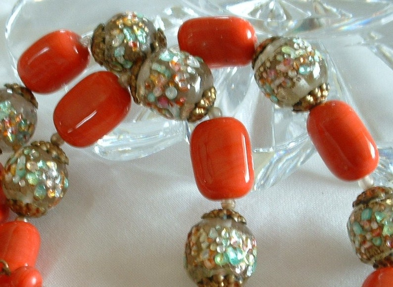 Antique Italian Murano Bead Necklace Multi Colored Foil Glass Etsy
