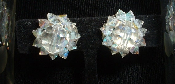 Clear Acrylic Stud Earrings With Aurora Borealis Crystal