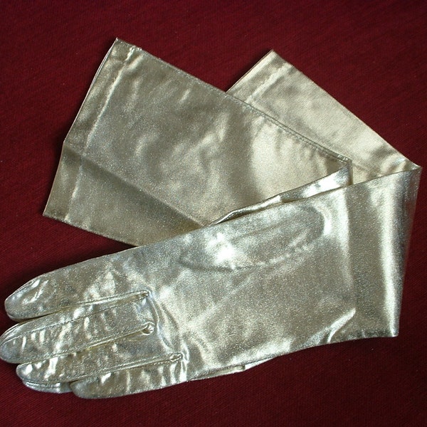 Vintage Gold LAME' Ladies LONG Gloves  Nylon & Metal Classics Size Large Classic 1940 Never Worn To the Elbow Long