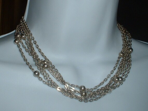 Retro Vintage Anne Klien Necklace Silver Metal Mu… - image 1