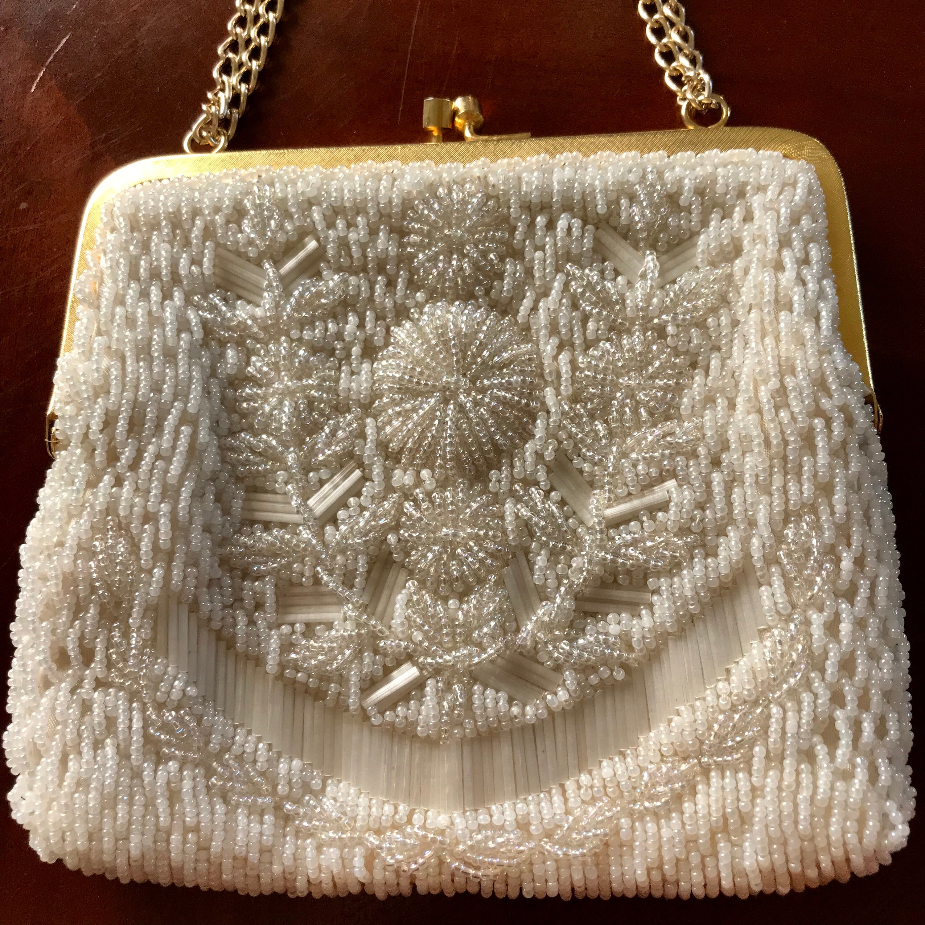 Vintage Pearl Beaded Evening Bag Purse Handmade by La Regale