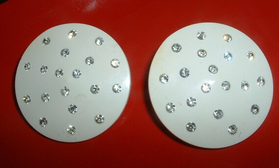 Large Round Vintage Lucite Early Plastic Disc Earrings Studded Large Round Vintage Lucite Early, Large Round Plastic Discs