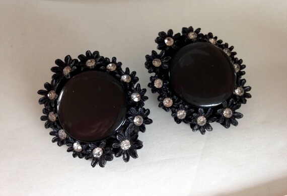 Vintage Black Smokey GreT with Rhinestone Early P… - image 5