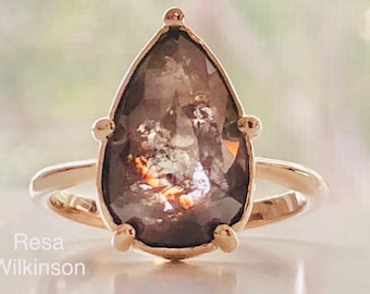 Pear Shape Natural Brown Diamond 2.94 Carat Rose Cut Custom Engagement Ring