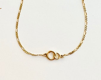 Interlocking Circles Bracelet Figaro Chain 14k Gold