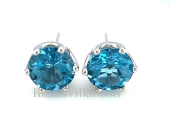 Swiss Blue Topaz Stud Earrings 14k White Decorative Mounting