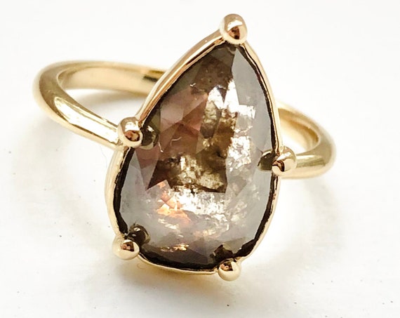 Natural Rose Cut Pear Shape Diamond Engagement Ring Three Carats