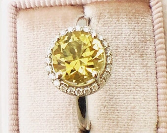 Natural 1.70 Carat Heliodor and Diamond Halo Engagement Ring
