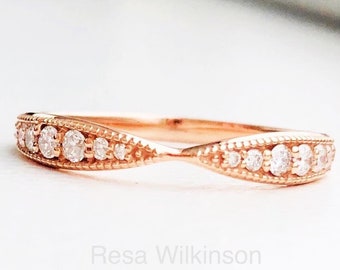 Diamond Rose Gold Band Pinched Center Fits Around Engagement