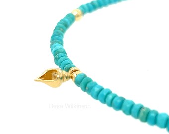 Gold Shell or Gold Bar Fine Faceted Turquoise Choker or Necklace Select Yours