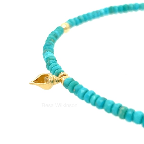 Gold Shell or Gold Bar Fine Faceted Turquoise Choker or Necklace Select Yours