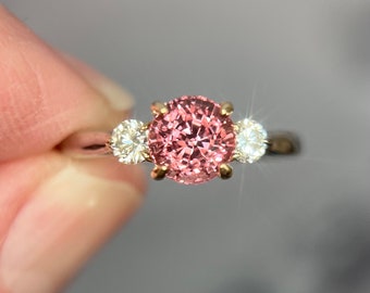 Natural Peach Spinel and Diamond Engagement Ring