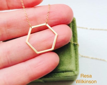 Hexagon Shape Minimalist Necklace Yellow Gold