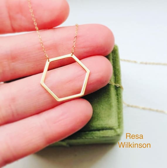 Hexagon Shape Minimalist Necklace Yellow Gold