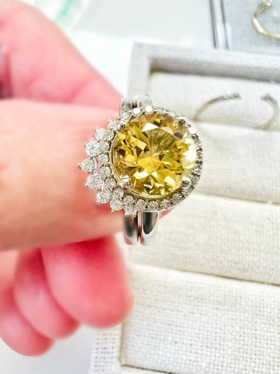 Natural Heliodor Golden Beryl Halo Engagement Ring Yellow Etsy