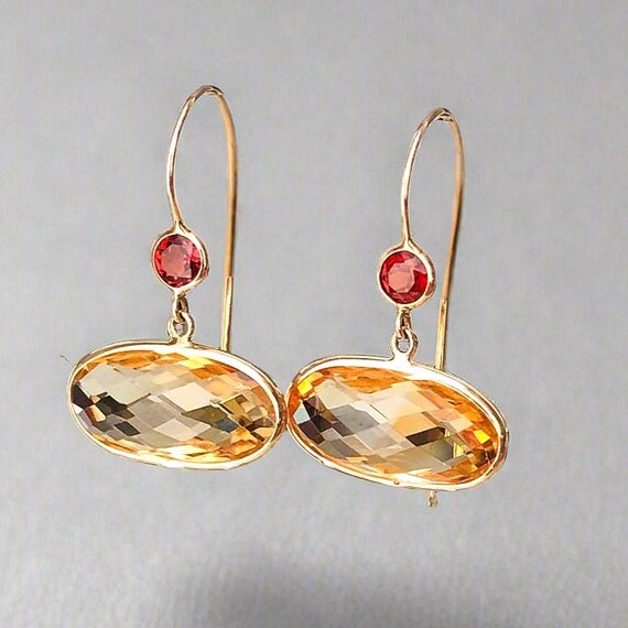 Statement Citrine and Garnet Gold Dangle Earrings ON SALE