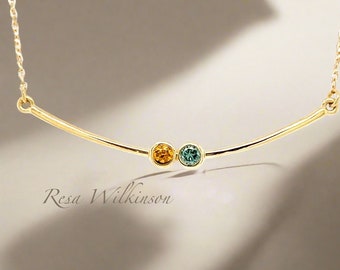 Diamond and Sapphire Bar Necklace 14k Gold