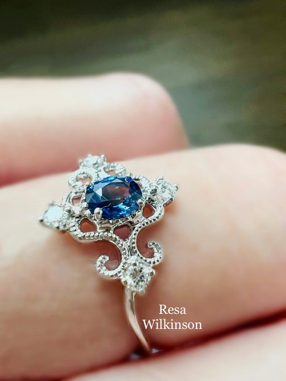 Sapphire and Diamond Ring Vintage Inspired