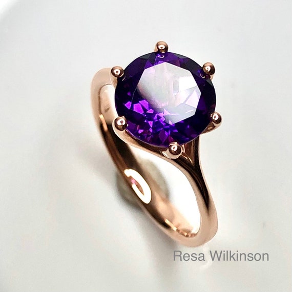 Amethyst Six Prong Rose Gold Ring Ready to Ship