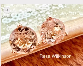 Morganite Stud Earrings 18k Rose Gold Martini Style